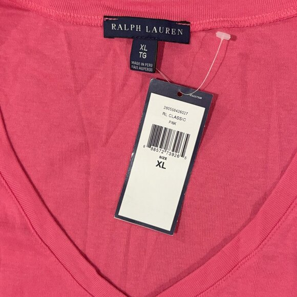 Polo Ralph Lauren Classic V-Neck T-Shirt – Pink with Pink Pony Logo - Picture 4 of 4